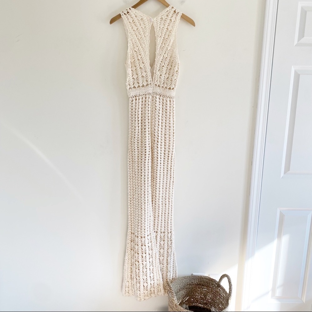 Free People Cream Crochet Knit Maxi Jumpsuit - Picture 4 of 6